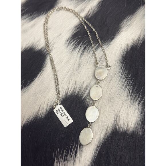 Native American Sterling Silver Pink Fire Opal 4 Stone Lariat Dangle Necklace - Picture 6 of 9